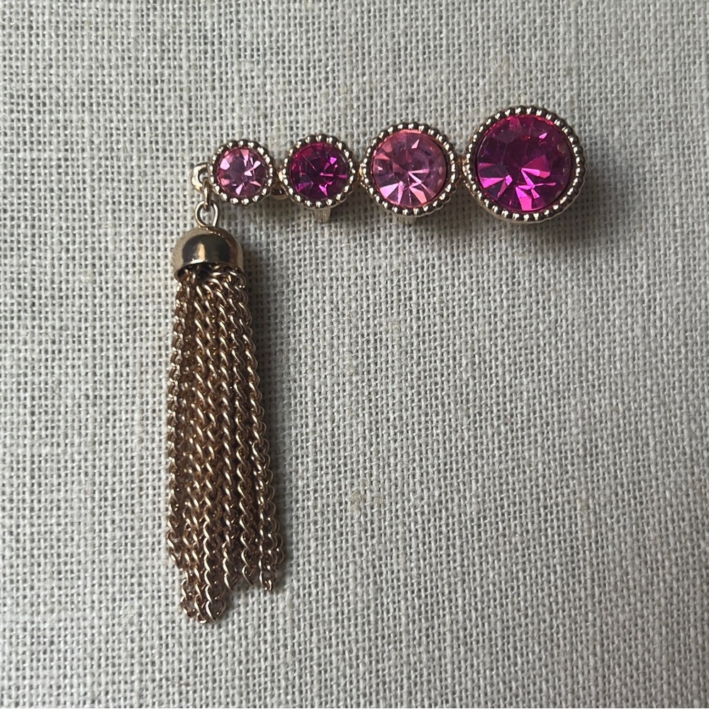Vintage Sarah Coventry Pink and Gold Tassel Brooch